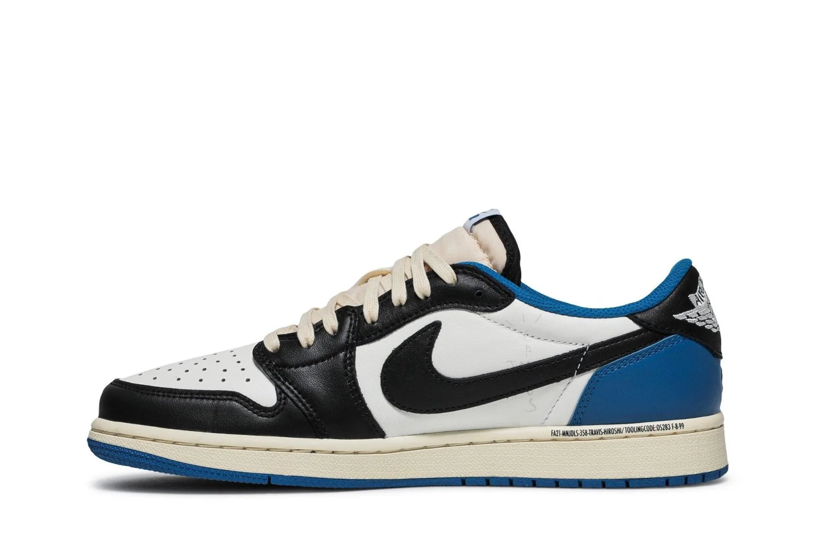 Air Jordan 1 Retro Low Fragment Design x Travis Scott Couro Branco Preto Azul