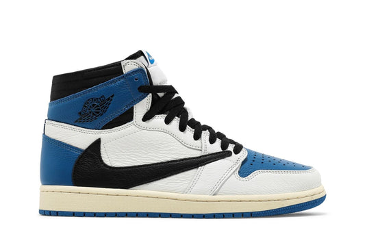 Air Jordan 1 Retro High Fragment Design x Travis Scott Couro Branco Azul