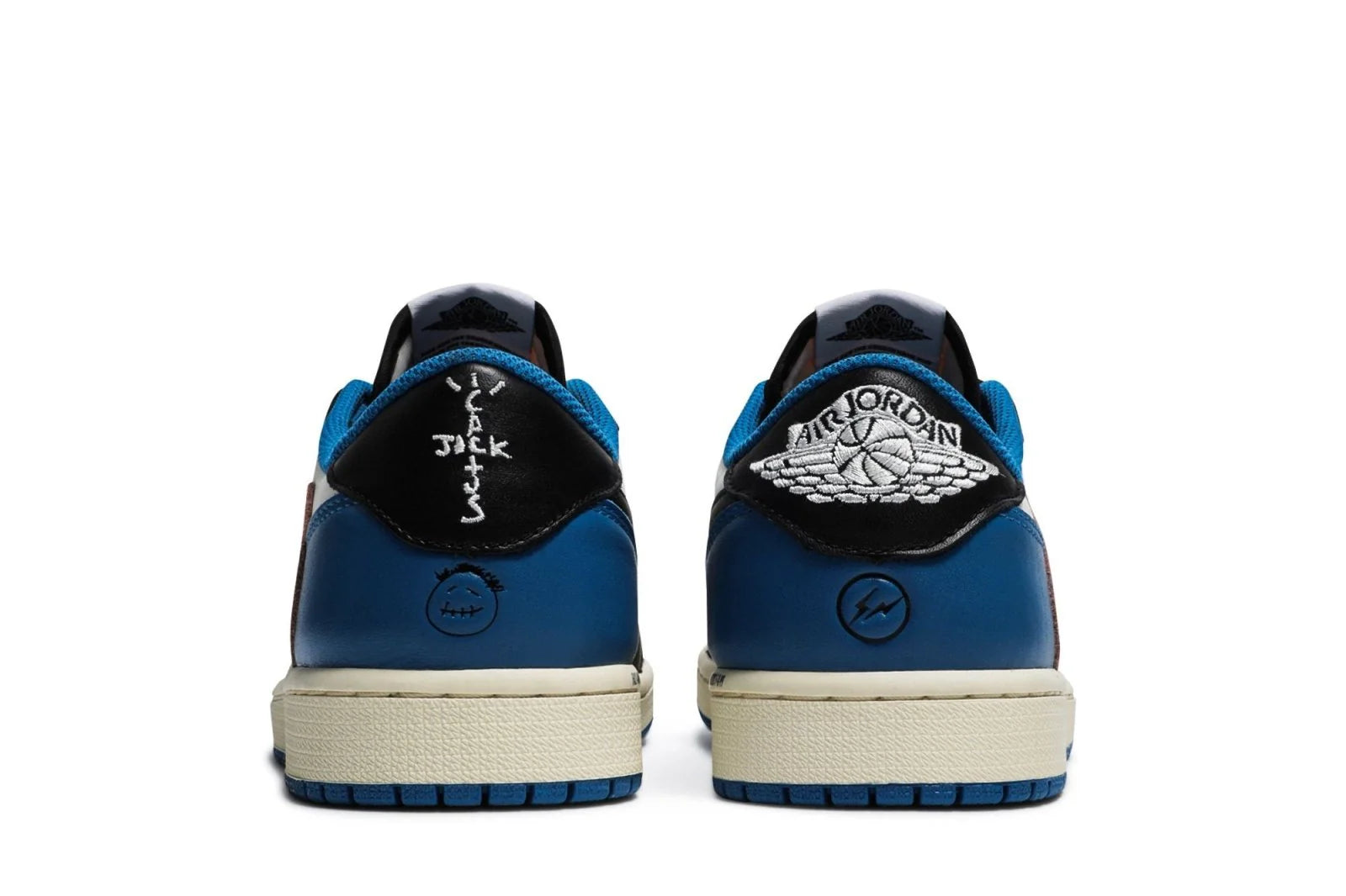 Air Jordan 1 Retro Low Fragment Design x Travis Scott Couro Branco Preto Azul