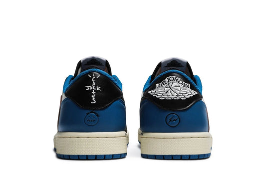 Air Jordan 1 Retro Low Fragment Design x Travis Scott Couro Branco Preto Azul